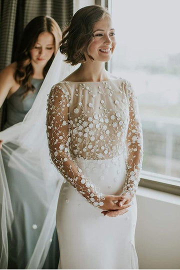 Trendy Open Back Lace Long Sleeves Wedding Gown TWA4732
