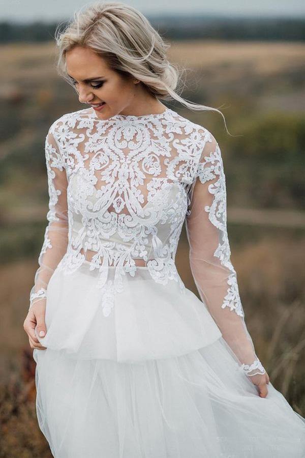 Boho V Back Lace Separates Wedding Gown TWA4962