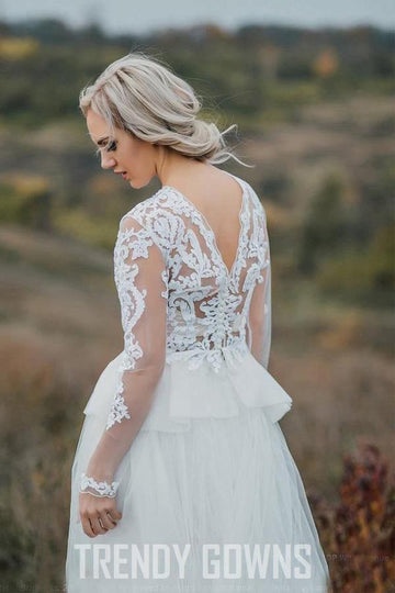Boho V Back Lace Separates Wedding Gown TWA4962