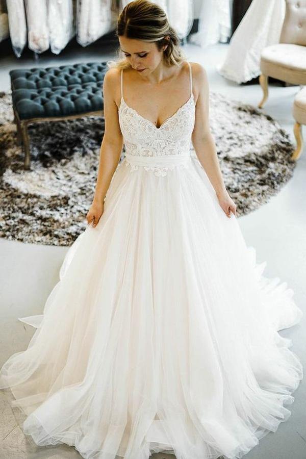 Trendy Princess Style Spaghetti Straps Wedding Gown TWA5022