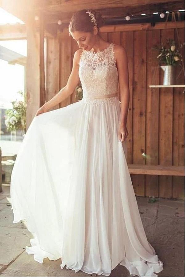 Trendy Ivory Beach Lace Boho Bridal Gown TWA5332