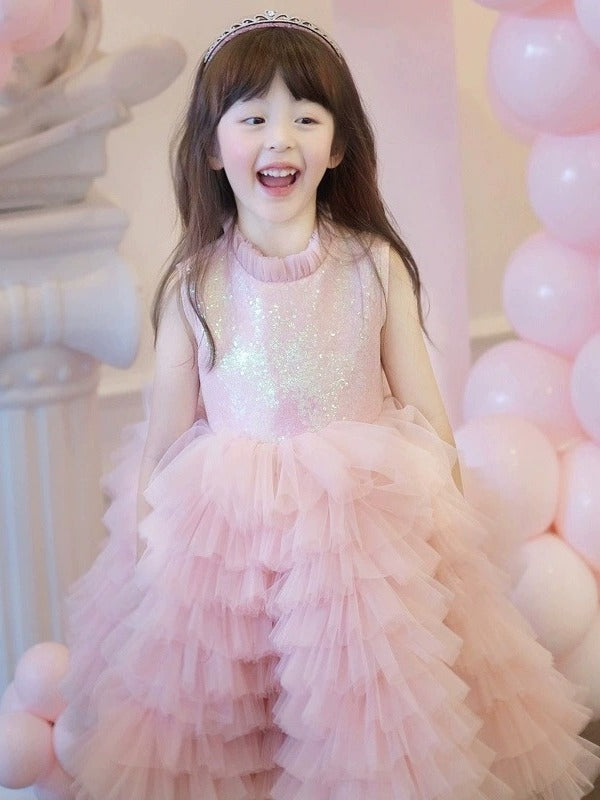 Pinky Girls Sequin Pageant Birthday Party Gowns TXD008