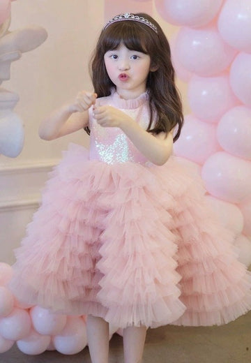 Pinky Girls Sequin Pageant Birthday Party Gowns TXD008