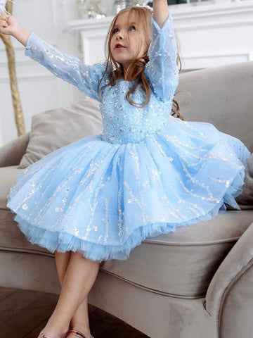 Kids Light Blue Long Sleeve Sequin Party Dress TXD018 Kids Light Blue Long Sleeve Sequin Party Dress TXD018