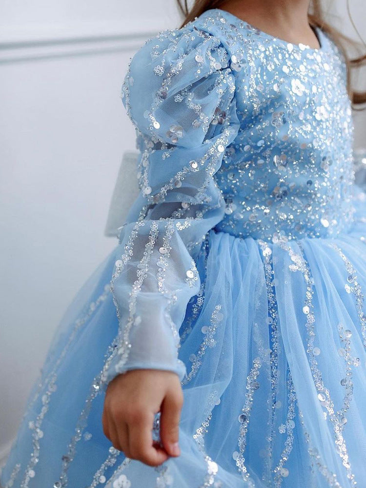 Kids Light Blue Long Sleeve Sequin Party Dress TXD018 Kids Light Blue Long Sleeve Sequin Party Dress TXD018
