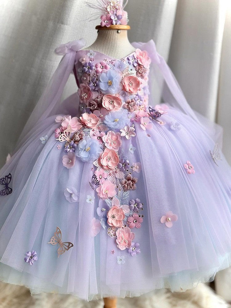 Tulle Long Sleeve Flower Girl Short Kiddie Party Gown TXD028