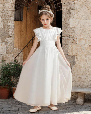 Children Bridesmaids Simple Chiffon Ruffle Flower Girl Dress TXD029