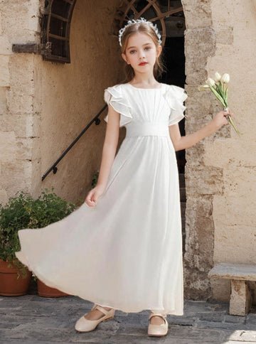Children Bridesmaids Simple Chiffon Ruffle Flower Girl Dress TXD029