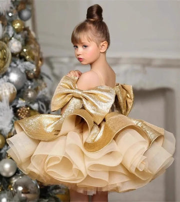 Kiddie Gold Tulle Ball Short Party Dress TXD030