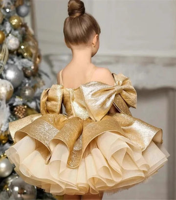 Kiddie Gold Tulle Ball Short Party Dress TXD030