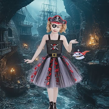 Girls Halloween Pirate Costume Skull Dress UP CST036