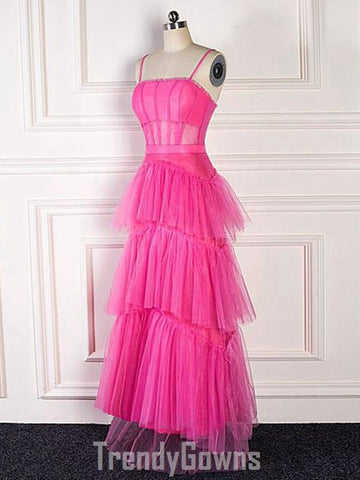 Trendy A-line Fuchsia High Low Prom Gown SREAL048