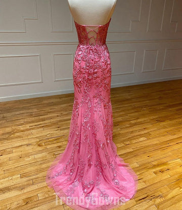 Trendy Sweetheart Pink Mermaid Lace Prom Gown SREAL055