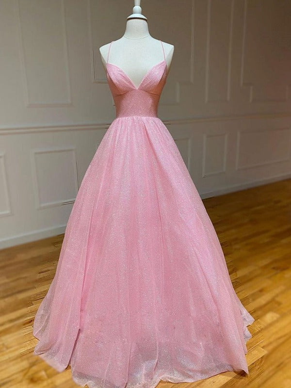 Trendy Princess Junior Straps Straps Pink Long Prom Gown SREAL060