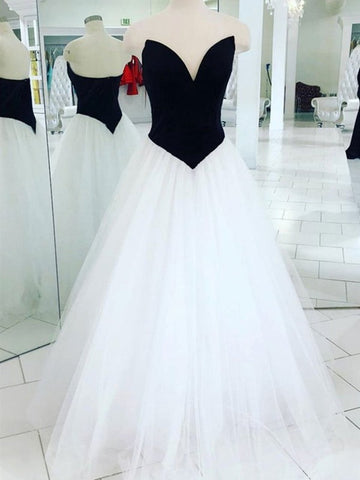 Trendy V Neck Black White Princess Prom Gown SREAL070