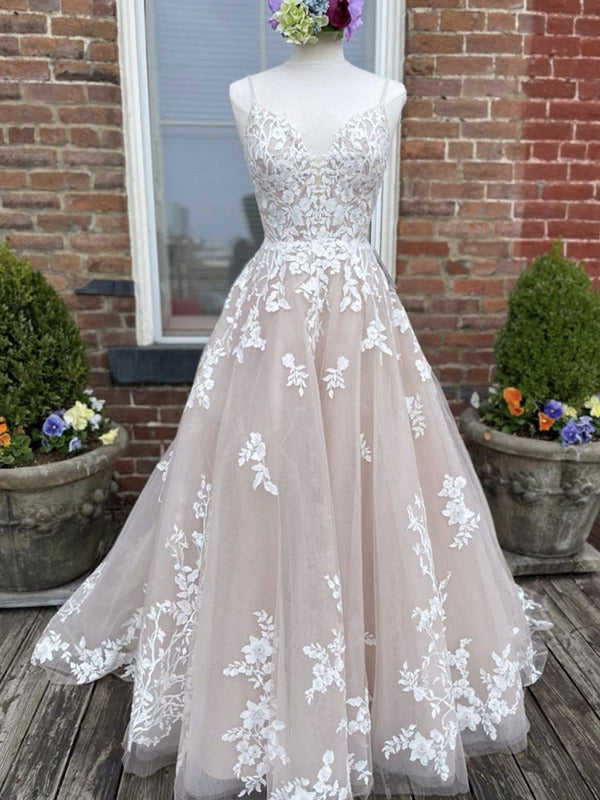 Trendy Princess Champagne Lace Junior Prom Gown SREAL071