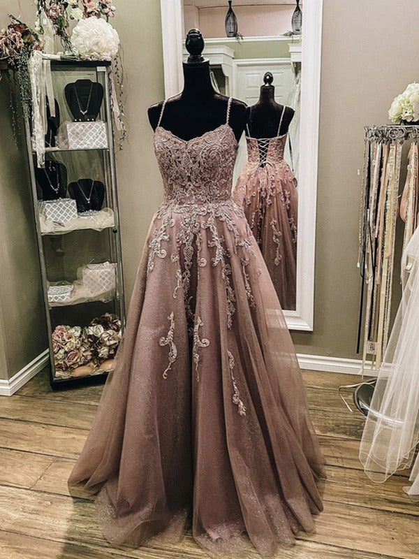 Trendy V Neck Junior Princess Chocolate Lace Prom Gown SREAL077
