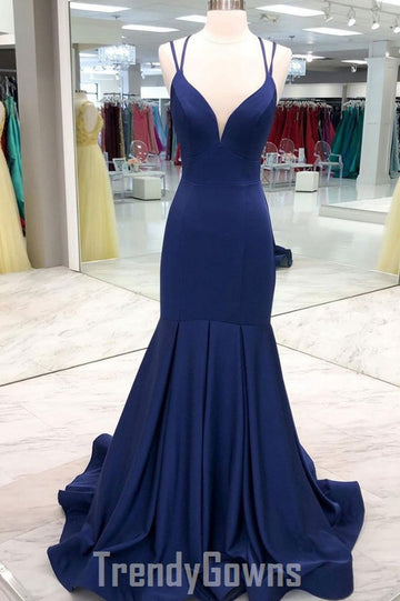 Trendy Mermaid Dark Navy-Blue Prom Gown SREAL080