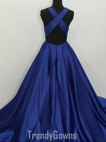 Trendy Blue Long Formal Prom Gown SREAL096