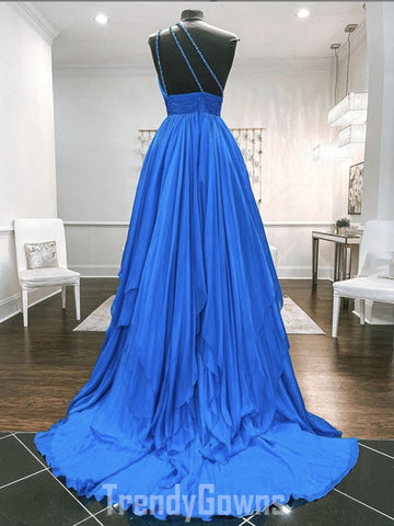 Trendy A-line One Shoulder Blue Prom Gown SREAL100