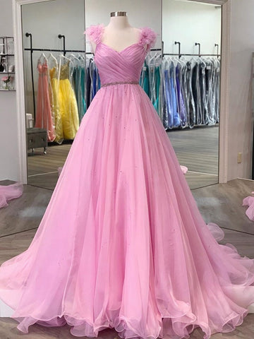 Trendy Princess Pink Floral Long Prom Gown SREAL105