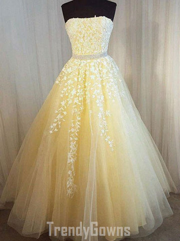 Trendy Princess Junior Yellow Lace Prom Gown SREAL108