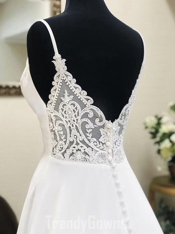 Trendy A-line V Neck White Prom Gown SREAL109