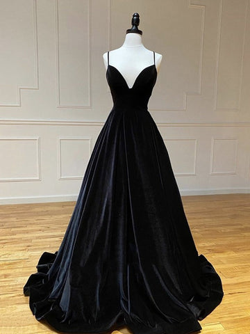 Trendy Princess Black Velvet Long Prom Gown SREAL119
