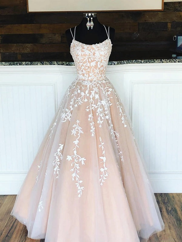Trendy Champagne Lace Formal Prom Dress SREAL123