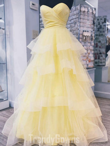 Trendy Yellow Layers Formal Graduation Prom Gown SREAL124