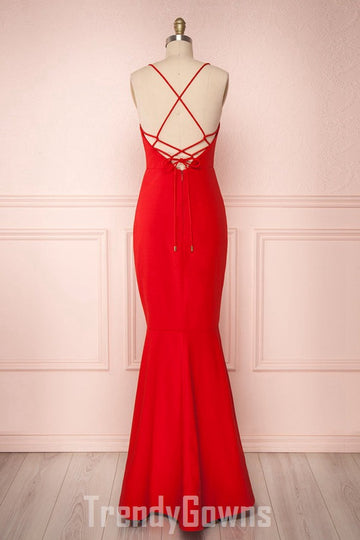 Trendy Red Mermaid Formal Graduation Prom Gown SREAL129