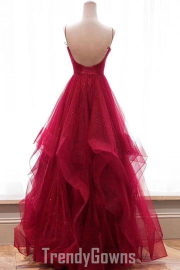 Trendy Princess Straps V Neck Burgundy Prom Gown SREAL130