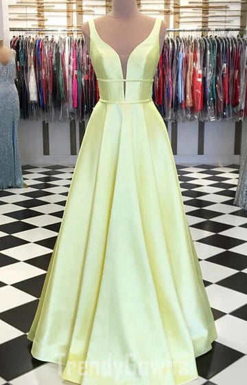 Trendy Princess Satin V Neck Yellow Prom Gown SREAL133