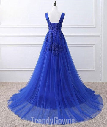 Trendy Princess Royal Blue Lace Beading Formal Gown SREAL134