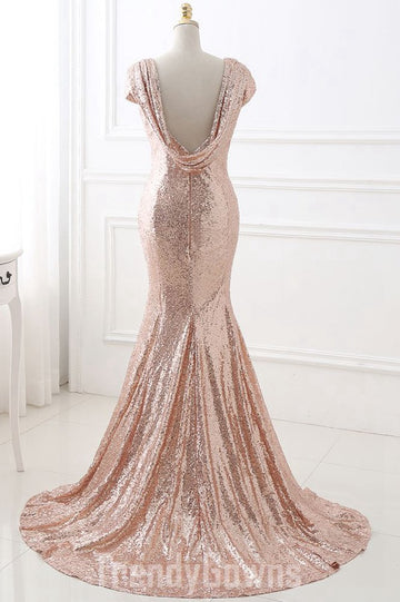 Trendy Courtney Sequined Rose Gold Pink Prom Gowns SREAL144