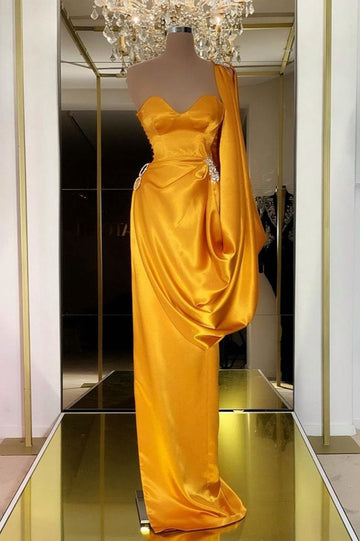 Trendy Yellow Gold One Shoulder Long Prom Gown SREAL153 Trendy Yellow Gold One Shoulder Long Prom Gown SREAL153