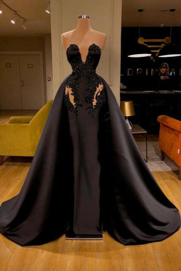 Trendy Black Sweetheart Long Prom Gowns SREAL158