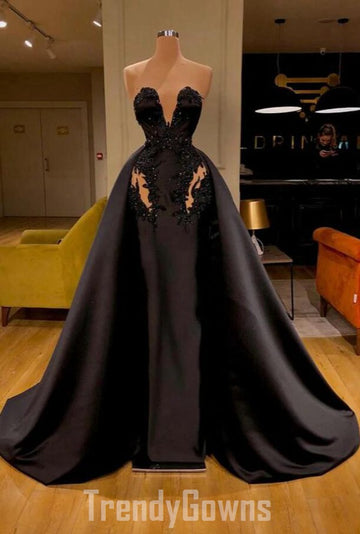 Trendy Black Sweetheart Long Prom Gowns SREAL158