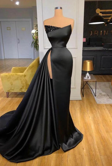 Trendy Sexy Black High Split Prom Gowns SREAL161