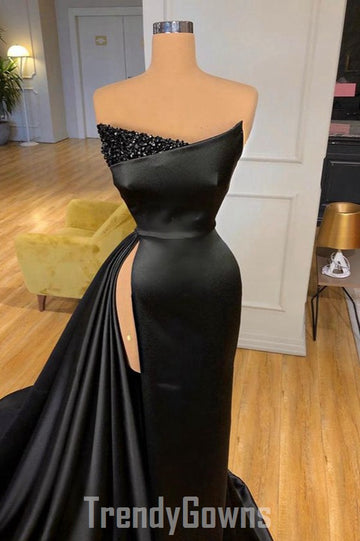 Trendy Sexy Black High Split Prom Gowns SREAL161