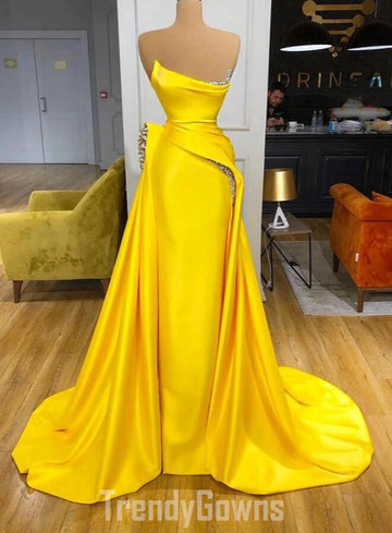 Trendy Yellow Metallic Sequin Overskirt Prom Gown SREAL162