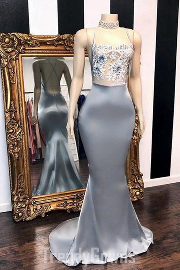 Trendy Mermaid Silver Prom Gowns SREAL178