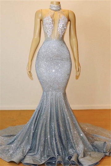 Trendy Shine Mermaid Halter Prom Gown SREAL179