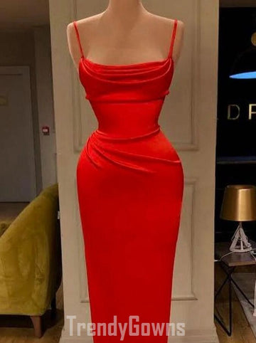 Trendy Red Straps Sheath Prom Gown SREAL186