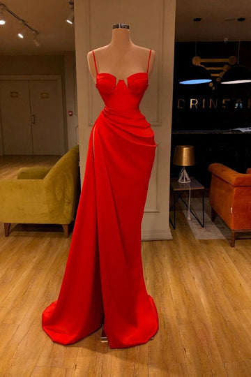 Trendy Straps High Split Red Prom Gown SREAL187