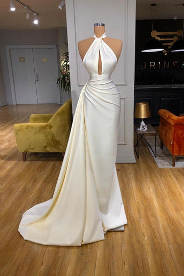 Trendy Ivory Halter Long Prom Gown SREAL189