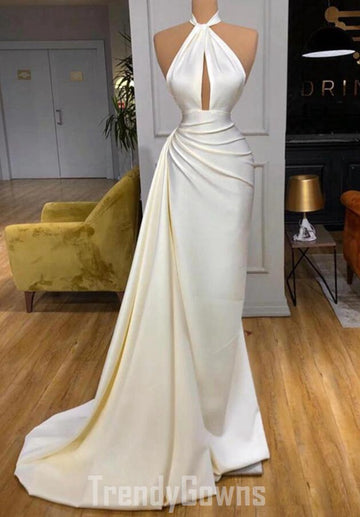 Trendy Ivory Halter Long Prom Gown SREAL189