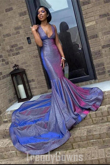 Trendy Bling Deep Sexy V neck Mermaid Prom Gown SREAL193
