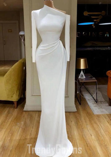 Trendy White Long Sleeve Mermaid Prom Gown SREAL194