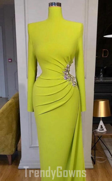 Trendy Green High-neck Long-sleeves Mermaid Prom Gown SREAL197